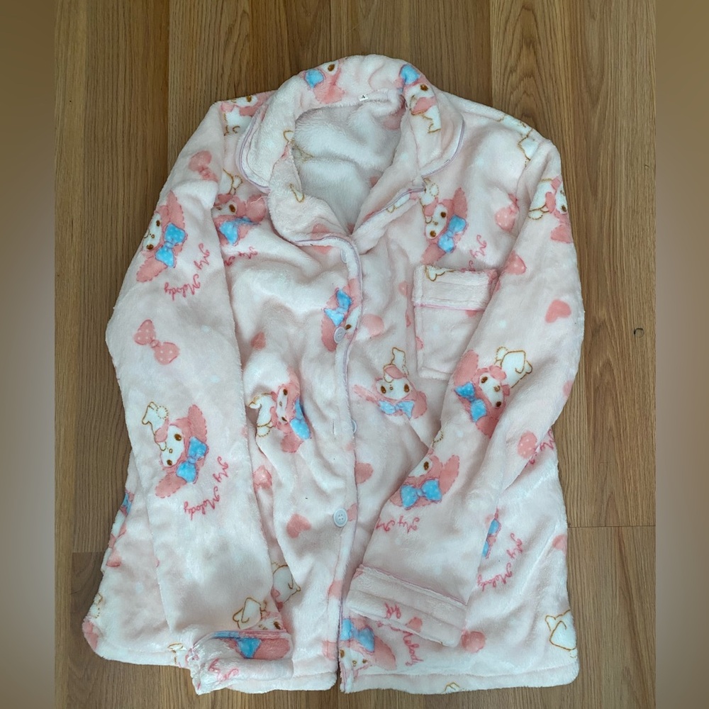 NWOT~My Melody Hello Kitty PJ Set Coral Fleece Thick w/headband & eye mask Size4